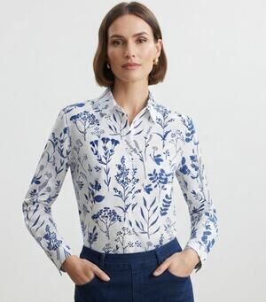 NEW SHEIN White & Blue Floral Print Button Down Dress Shirt Size Medium